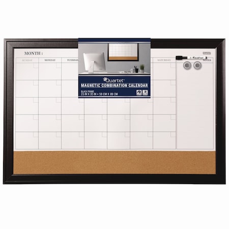 Quartet Magnetic Combination Dry Erase Calendar/Cork Board, 35 x 23, Black Wood Frame 79284